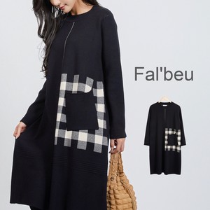 Casual Dress Plain Color Pocket Check Knit Dress Autumn/Winter 2023 1-colors