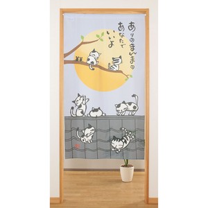 和風　防炎のれん　防炎ネコ 猫 ねこ 満月 和柄 暖簾 ノレン グレー 82×150