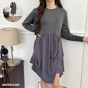 Casual Dress Color Palette Gathered One-piece Dress Ladies'