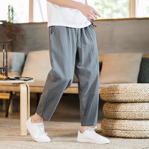 Full-Length Pant Plain Color Cotton Linen