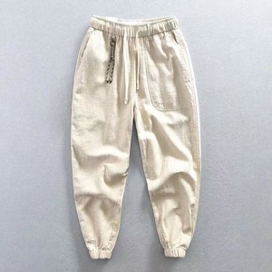 Full-Length Pant Plain Color Cotton Linen Casual