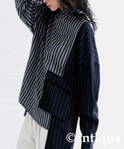 Antiqua Button Shirt/Blouse Asymmetrical Long Sleeves Stripe Tops Ladies'