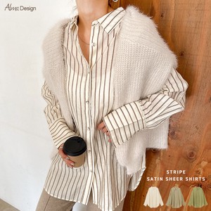 Button Shirt/Blouse Satin Long Sleeves Stripe Sheer