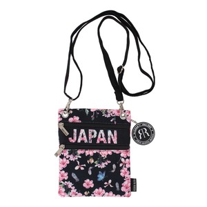 和風 ショルダーバッグ ネックウォレット サクラ 桜 花 蝶 和柄　JAPAN ブラック 16×20.5cm