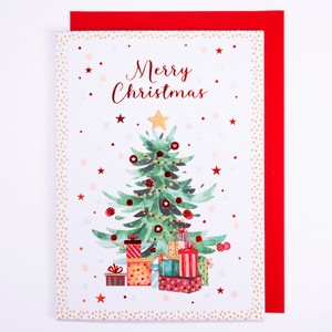 クリスマスカード ■クリスマスツリー&ギフトボックス ■中にもイラスト付 ■グリッター付