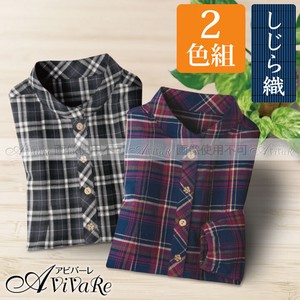 【秋冬ファッション】ボタンが可愛い★しじら織かっぽうシャツ2色組★