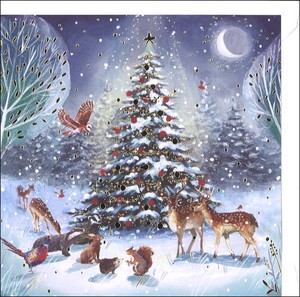 グリーティングカード クリスマス「ツリーに集まる動物たち」メッセージカード 2023新作