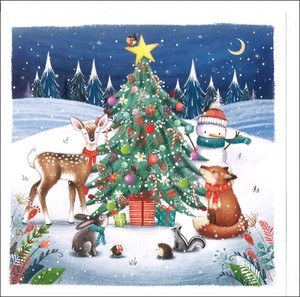 グリーティングカード クリスマス「ツリーに集まる動物たち」メッセージカード 2023新作