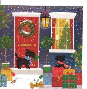 グリーティングカード クリスマス「プレゼントを運ぶ犬たち」メッセージカード 2023新作