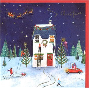 グリーティングカード クリスマス「クリスマスの家」デコパージュ メッセージカード 2023新作