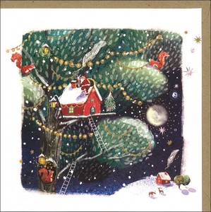 グリーティングカード クリスマス「ツリーハウスに届けるサンタ」メッセージカード 2023新作