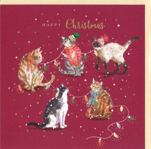 グリーティングカード クリスマス「5匹の猫」メッセージカード 2023新作