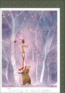 グリーティングカード クリスマス「ツリーを灯す動物たち」メッセージカード 2023新作