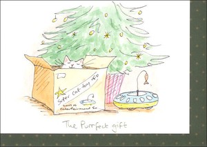 グリーティングカード クリスマス「箱に入った猫とツリー」メッセージカード 2023新作