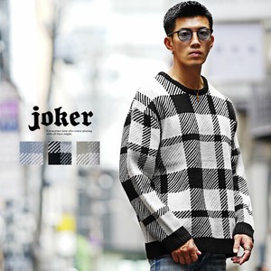 Sweater/Knitwear Crew Neck Knitted Plaid