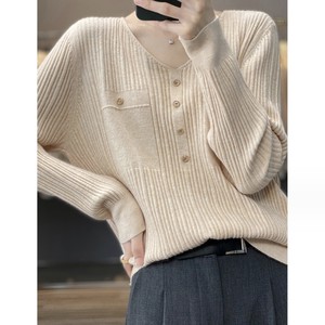 Sweater/Knitwear Knitted Plain Color Long Sleeves V-Neck Ladies'