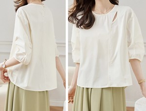 Button Shirt/Blouse Plain Color Ladies