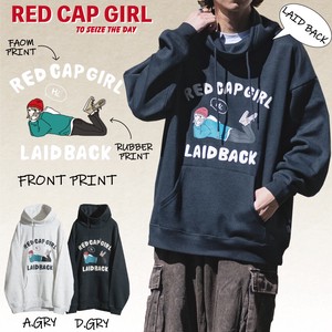 Sweatshirt Pullover Front High-Neck Brushed Lining puff printing RED CAP GIRL Loose Size