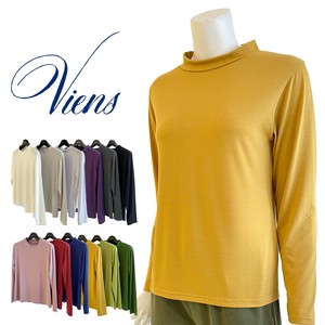 T-shirt Plain Color Long Sleeves Mock Neck Cut-and-sew 12-colors
