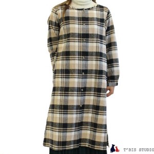 Button Shirt/Blouse Tartan Check Pattern One-piece Dress