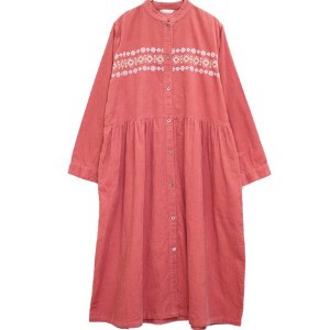 Button Shirt/Blouse One-piece Dress Embroidered