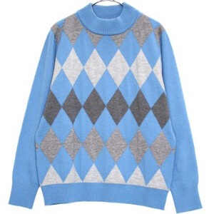 Sweater/Knitwear Pullover Diamond-Patterned High-Neck
