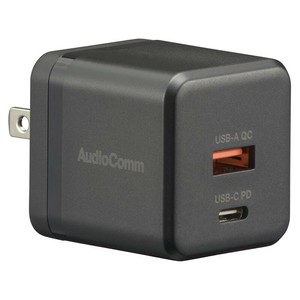 AudioComm_USBチャージャー PD対応TypeC+QC対応TypeA ブラック