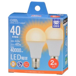LED電球小形E17 40形相当 電球色 2個入