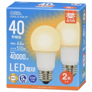 LED電球 E26 40形相当 電球色 2個入