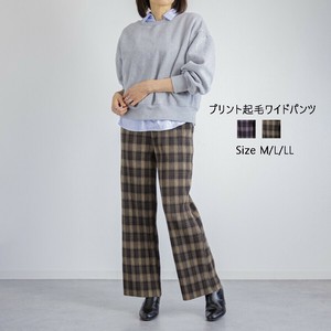 プリント起毛ワイドパンツ　股下68cm　M〜LL