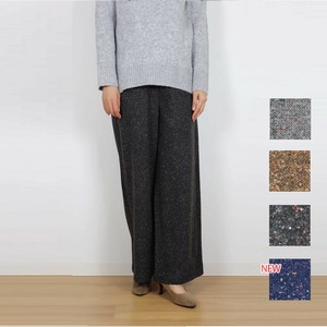 カラーネップツイード調ニットワイドパンツ　股下66cm　S〜3L