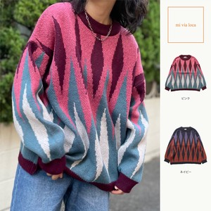 Sweater/Knitwear Jacquard Diamond-Patterned Knitted Casual Unisex Ladies