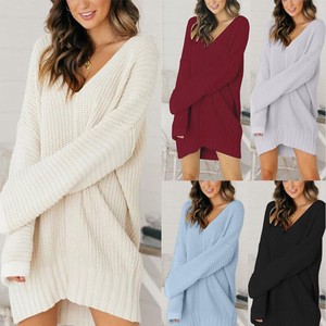 Sweater/Knitwear Knitted Plain Color Long Sleeves V-Neck Ladies'