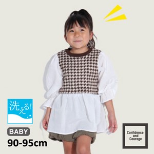 Kids' 3/4 Sleeve T-shirt Tunic Houndstooth Pattern Tops Switching