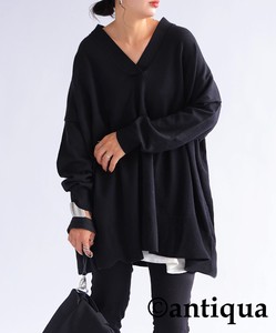 Antiqua Sweater/Knitwear Knitted Plain Color Long Sleeves V-Neck Tops Ladies Autumn/Winter