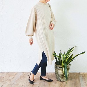 ケーブルニット　ハイネックワンピース　 AW　ワンマイル　ロング　スリット　チュニック　ニットワンピ