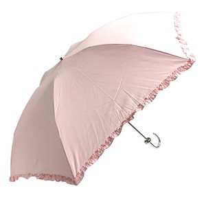 綿×ポリエステル 無地フリルスレンダー 3段丸ミニ 折りたたみ傘 晴雨兼用 UVカット