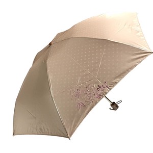 カラーコーティング ドットプリント&フラワー刺繍 3段丸ミニ 折りたたみ傘 晴雨兼用 UVカット
