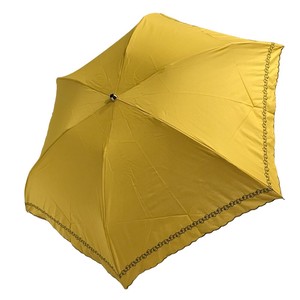 綿×ポリエステル 裾スカラー&ボーダー刺繍 3段丸ミニ 折りたたみ傘 晴雨兼用 UVカット
