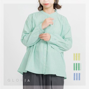 Button Shirt/Blouse Banded Collar Shirt Stripe Setup 2024 Spring/Summer