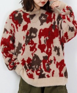 Sweater/Knitwear Crew Neck Nylon Shaggy Patterned All Over