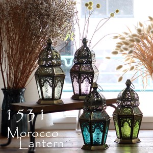 モロッコランタン キャンドルホルダー 高さ23cm 6面のレリーフガラス Morocco Lantern Candle holder