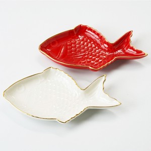 Small Plate Red White Sea Bream Pottery