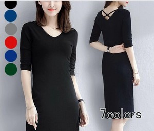 Casual Dress Plain Color Spring/Summer V-Neck One-piece Dress Ladies' Short-Sleeve