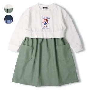 Kids' Casual Dress Plainstitch Waist One-piece Dress Embroidered Switching