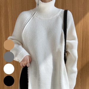 Sweater/Knitwear Slit Knitted White black Zipped Autumn/Winter