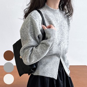Sweater/Knitwear Brown Slit Knitted Waist Half Zipper