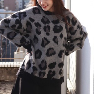 Sweater/Knitwear Brushing Fabric Oversized Knitted Leopard Print