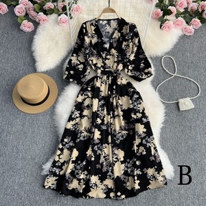 Casual Dress Floral Pattern V-Neck One-piece Dress Ladies'