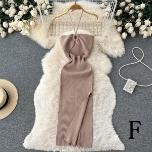 Casual Dress Knitted Plain Color One-piece Dress